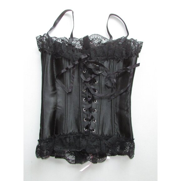 Black Satin Ruffled Lace Bustier Corset - NEW - Picture 8 of 12